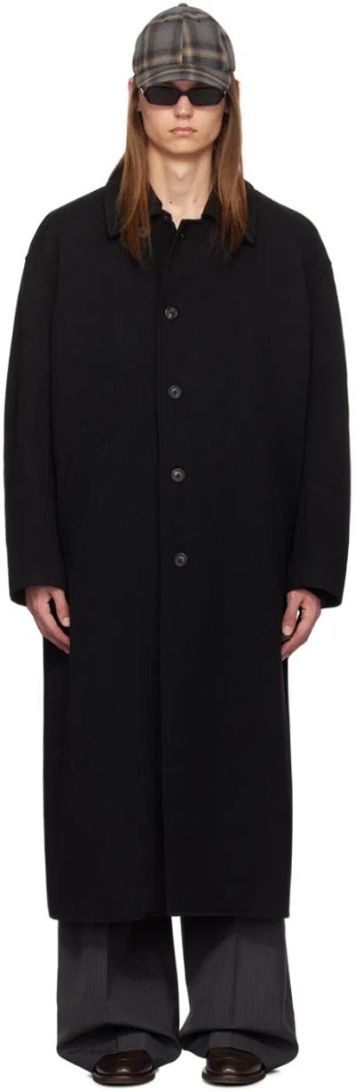 Our Legacy Black Collapse Coat In Black Jumbo Bedford