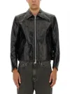 Our Legacy Cropped Black Leather Jacket With Classic Collar In Black