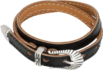 Our Legacy Black Cowboy Wrap Around Bracelet In Deep Black Leather
