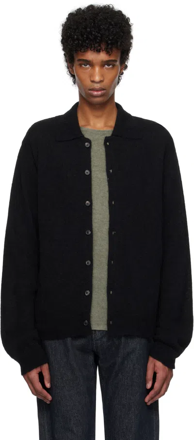 Our Legacy Black Evening Polo Cardigan In Black Fuzzy Alpaca