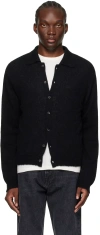 Our Legacy Black Evening Polo Cardigan In Black Fuzzy Alpaca