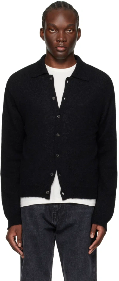 Our Legacy Black Evening Polo Cardigan In Black Fuzzy Alpaca