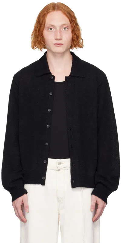 Our Legacy Evening Long-sleeve Knit Polo Cardigan In Black