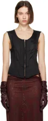 Our Legacy Black Frail Vest In Noir Stripe Silk