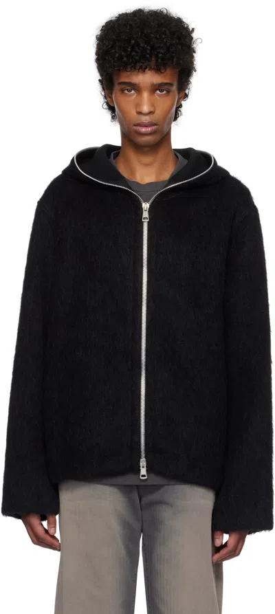 Our Legacy Black Full Zip Hoodie In Black Hairy Wool