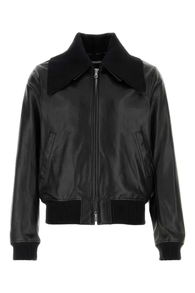 Our Legacy Pharos Leather Bomber Jacket With Removable Genuine Shearling Collar In Black