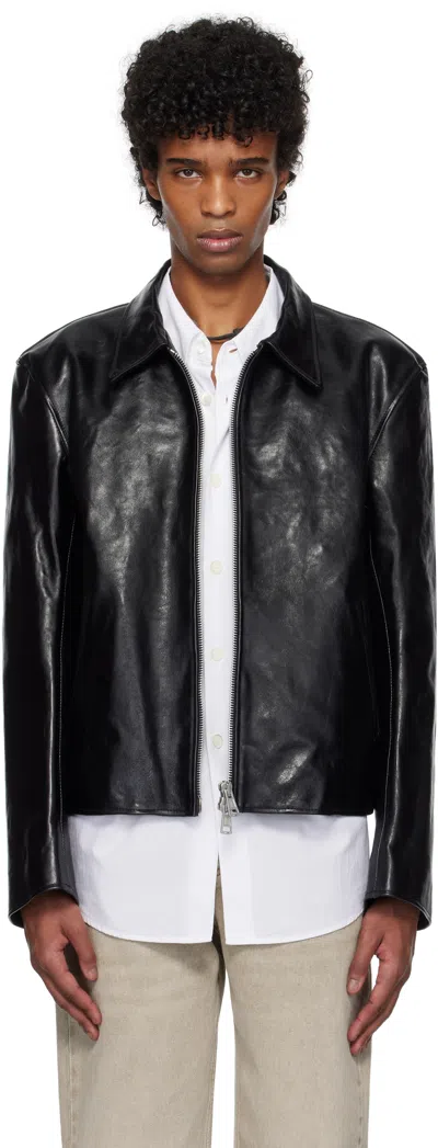 Our Legacy Black Mini Leather Jacket In Top Dyed Black Leath
