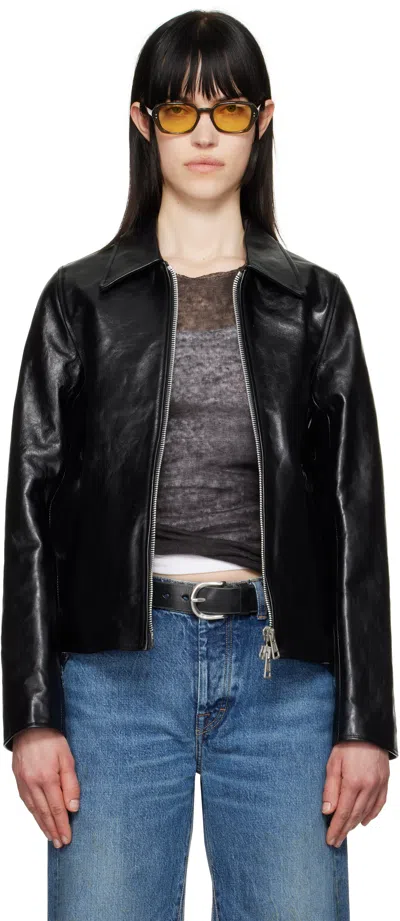 Our Legacy Black Mini Leather Jacket In Top Dyed Leather