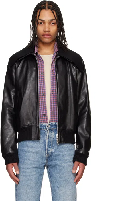 Our Legacy Black Pharos Leather Bomber Jacket