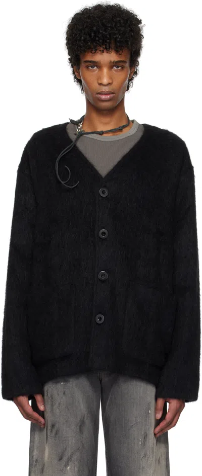Our Legacy Black Shag Knit Cardigan In Black Mohair