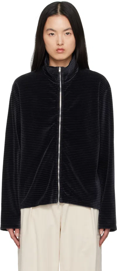 Our Legacy Black Shrunken Fullzip Track Jacket In Phantom Stripe