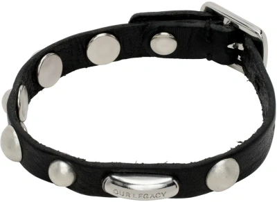 Our Legacy Black Superslim Bracelet In Grizzly Black Leathe