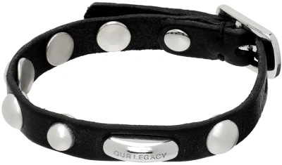 Our Legacy Black Superslim Leather Bracelet In Grizzly Black