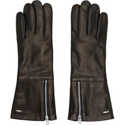 Our Legacy Black Zippered Gloves In Yellow