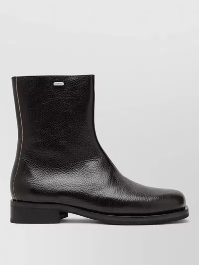Our Legacy Block Heel Round Toe Textured Leather Boots In Black