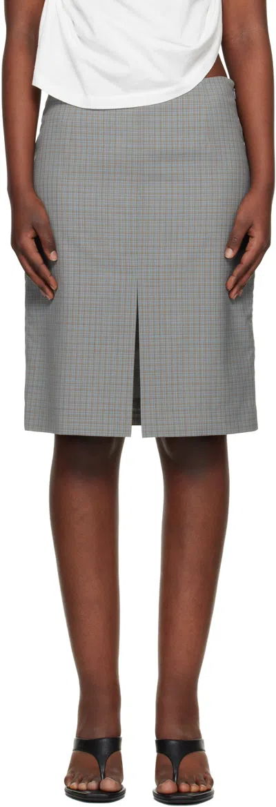 Our Legacy Blue & Khaki Siren Midi Skirt In Gray