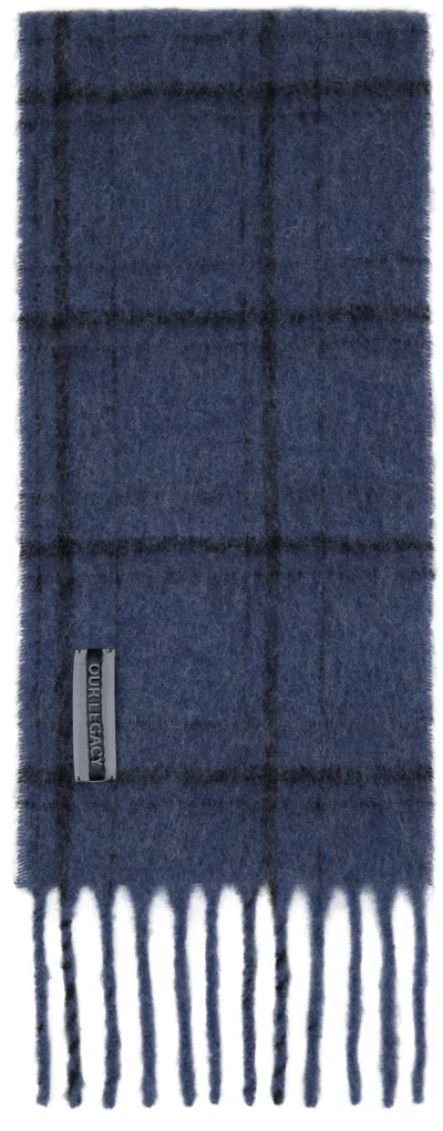 Our Legacy Blue Estate Scarf In Deep Sea Alpaca Chec