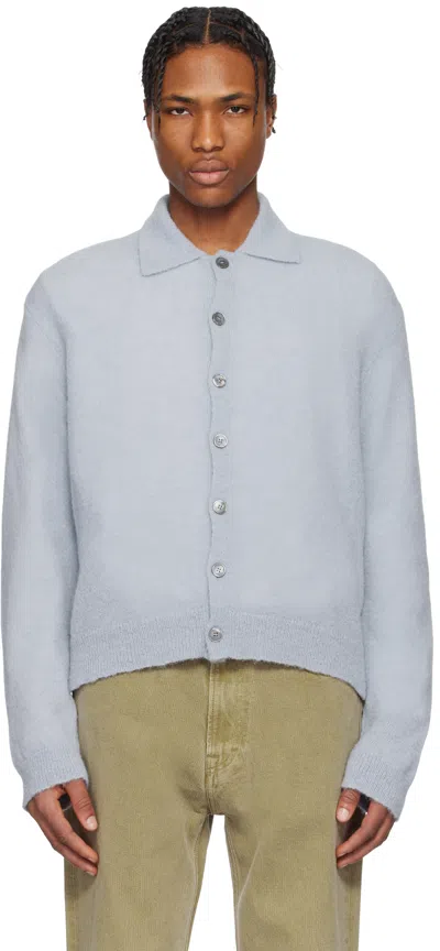 Our Legacy Blue Evening Polo Cardigan In Livid Blue Fuzzy Alp