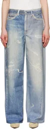 Our Legacy Wide Fit Digital Denim Print Trousers In Blue