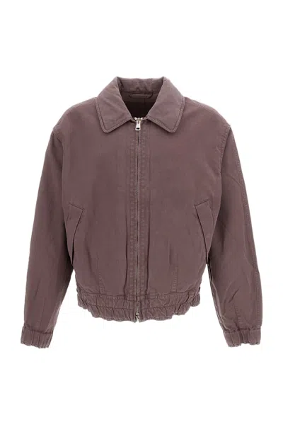 Our Legacy Bomber-inspired Jacket In Dark Burgundy With Concealed Hood In Red