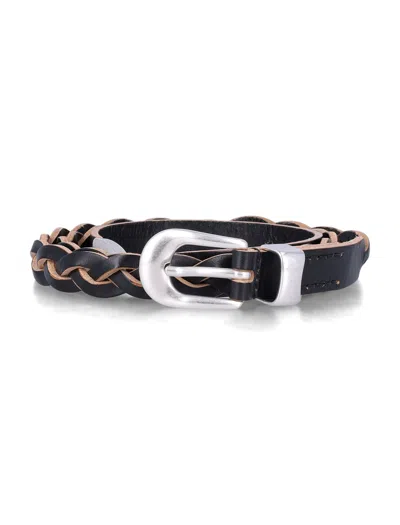 Our Legacy Braided Leather Belt With Metal Pin Buckle In Nero