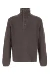 Our Legacy Navigator Polo With High Neck And Textured Ribbed Knit In Brown