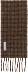 Our Legacy Textured Brown Checkered Scarf With Fringed Edge In Multi