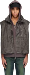 Our Legacy Vintage Effect Sleeveless Vest With Front Pocket In Brown Wash Out Nylon