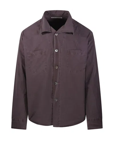 OUR LEGACY BROWN FUNNEL SHIRT WITH CLASSIC COLLAR AND BUTTON-DOWN FRONT