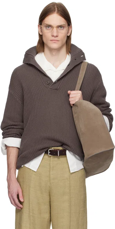 Our Legacy Brown Navigator Polo In Wet Bark Dry Cotton