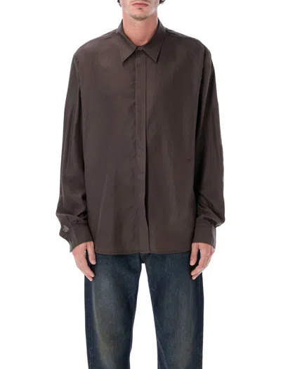 Our Legacy Oversized Tencel Shirt Curved Hem In Brown