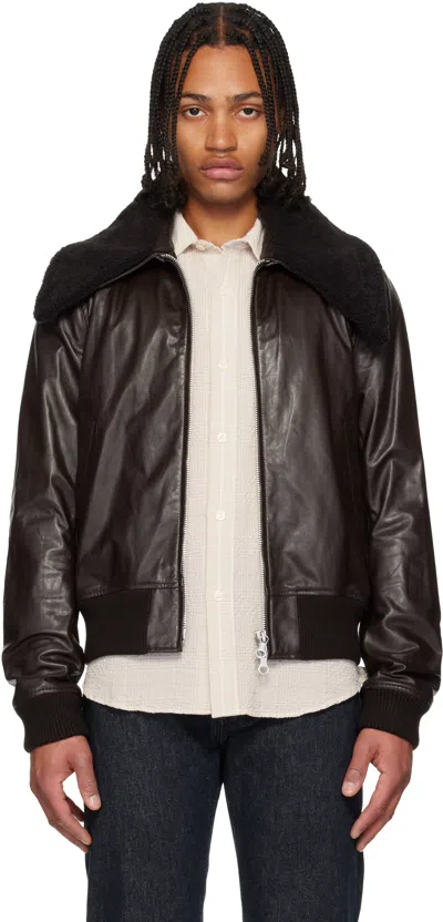 OUR LEGACY BROWN PHAROS LEATHER BOMBER JACKET