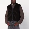 Our Legacy Brown Ribbed Velvet Zip-up Waistcoat In Black