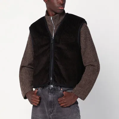 Our Legacy Brown Ribbed Velvet Zip-up Waistcoat In Blue