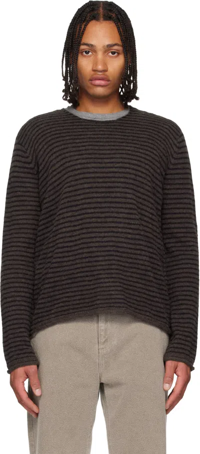 Our Legacy Cropped Striped Alpaca-blend Sweater In Brown