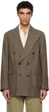 Our Legacy Brown Sharp Db Blazer In Tobacco Delave Linen