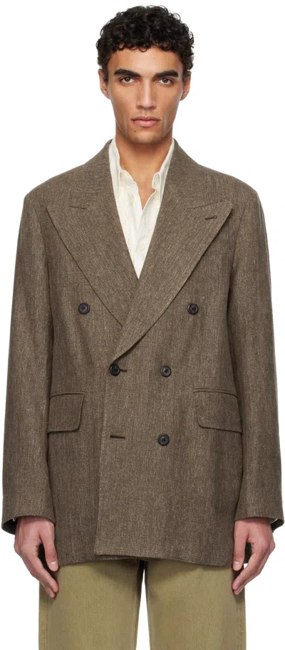 Our Legacy Brown Sharp Db Blazer In Tobacco Delave Linen