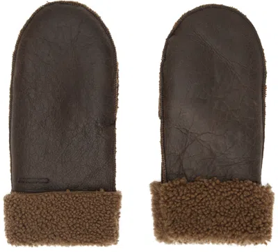 Our Legacy Brown Shearling Mittens In Rustic Grain Brown
