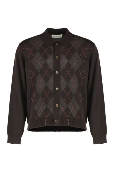 Our Legacy Evenin Polo Shirt Pub Argyle Fine Wool In Brown