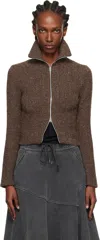 Our Legacy Textured Zip-up Sweater With High Collar And Minimalist Design In Brown