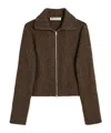 Our Legacy Textured Zip-up Sweater With High Collar And Minimalist Design In Brown