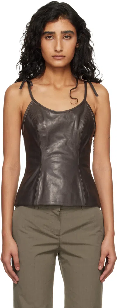 Our Legacy Tie-straps Leather Corset Top In Brown