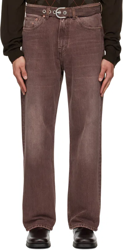 Our Legacy Denim Trousers Faded Effect Belt Loops Five Pockets In Brown