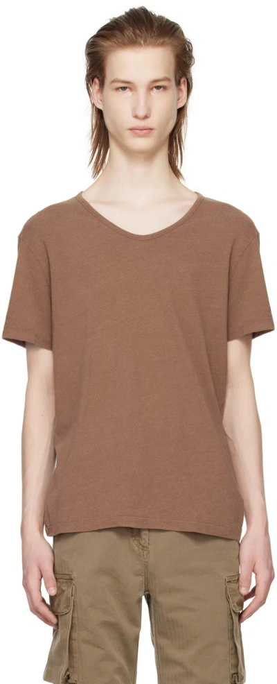Our Legacy Brown Washed T-shirt In Fudge Cotton Silk