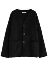 Our Legacy Textured V-neck Cardigan With Button-down Front In Black