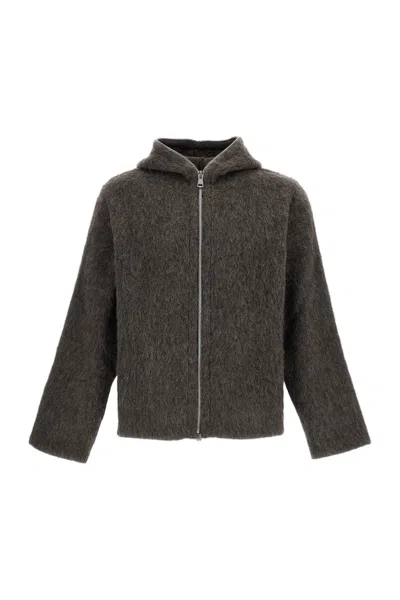 Our Legacy Brushed Wool Blend Hoodie With Two-way Zip Closure In Gray
