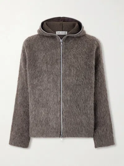Our Legacy Brushed Wool Blend Hoodie With Two-way Zip Closure In Gray