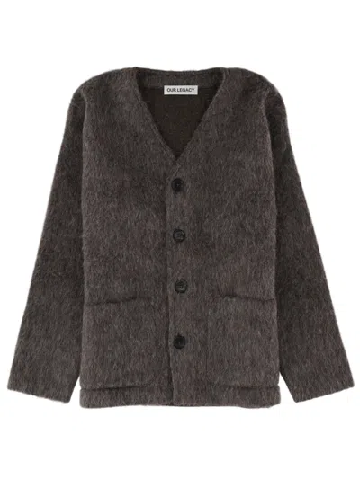 Our Legacy Button-down Cardigan With Deep V-neck And Plush Texture In Gray