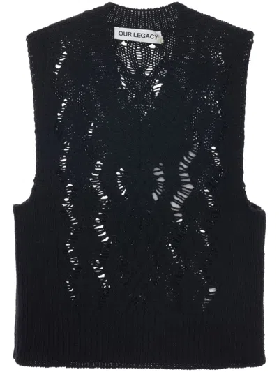 Our Legacy Black Wool V-neck Pullover