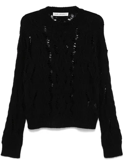 Our Legacy Black Cable Sonar Sweater In Black Fisherman Wool